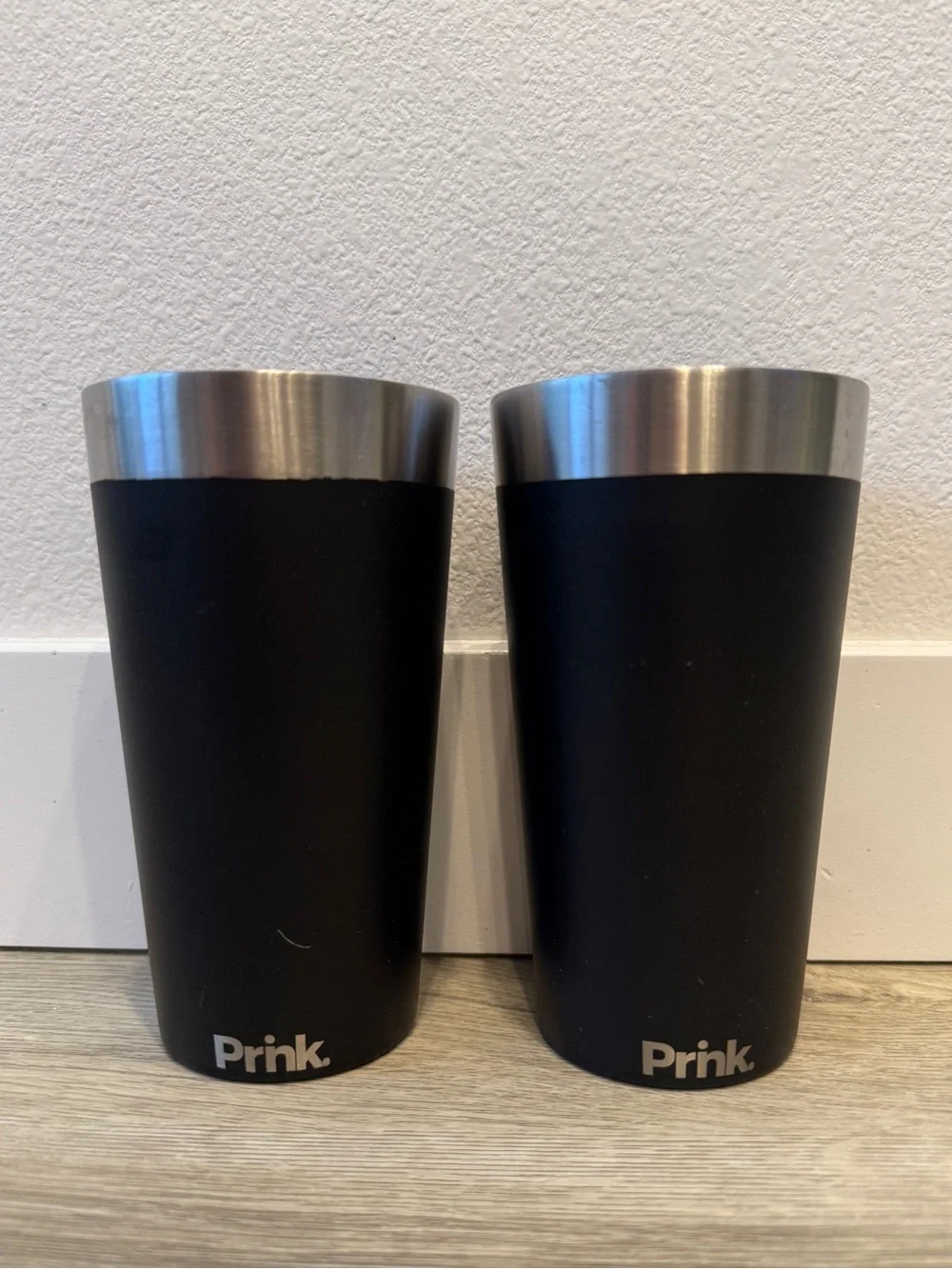 Two double wall insulated stainless steel pint glasses travel camping outdoors